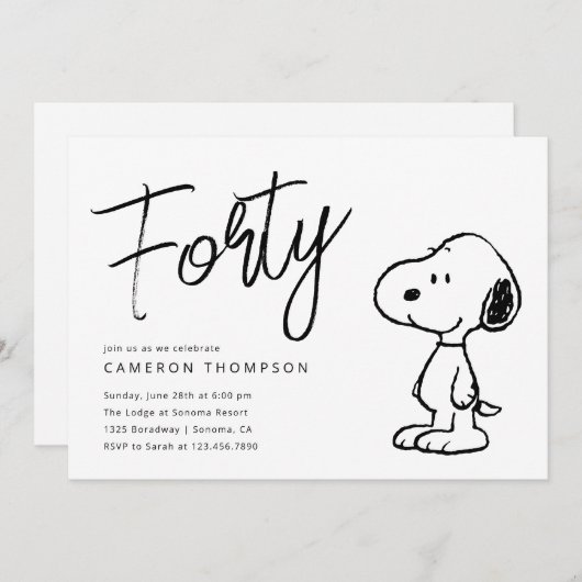Invitation Snoopy d'arachides - 40e anniversaire (Devant / Derrière)