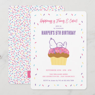 Invitation Snoopy joueur sur un gâteau d'anniversaire avec co