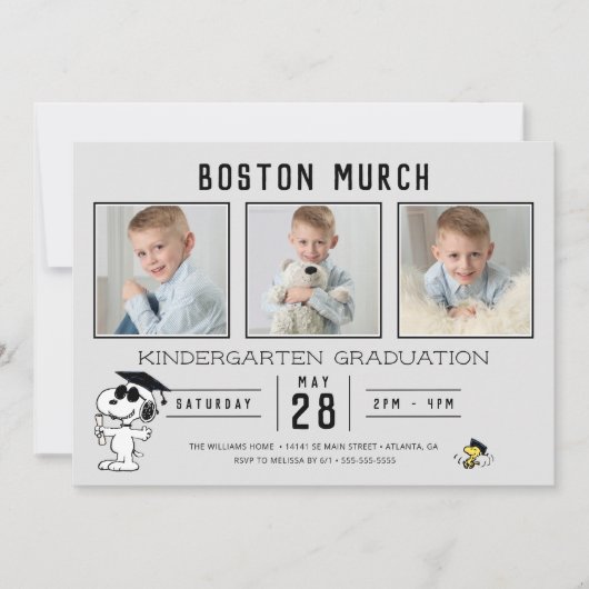 Invitation Snoopy & Woodstock Graduation avec 3 Photos (Devant)
