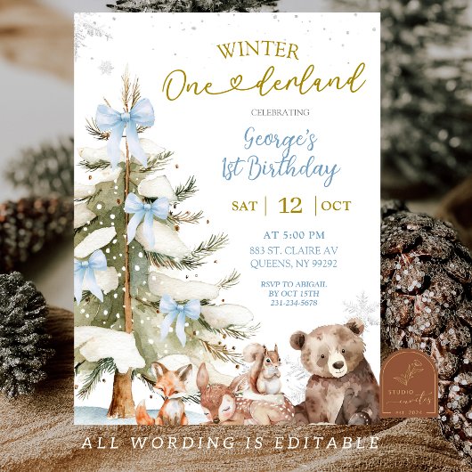 Invitation Snow Blue Winter Onederland First Birthday