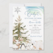Invitation Snow Boy Winter Arctic Animals Baby Shower (Devant)