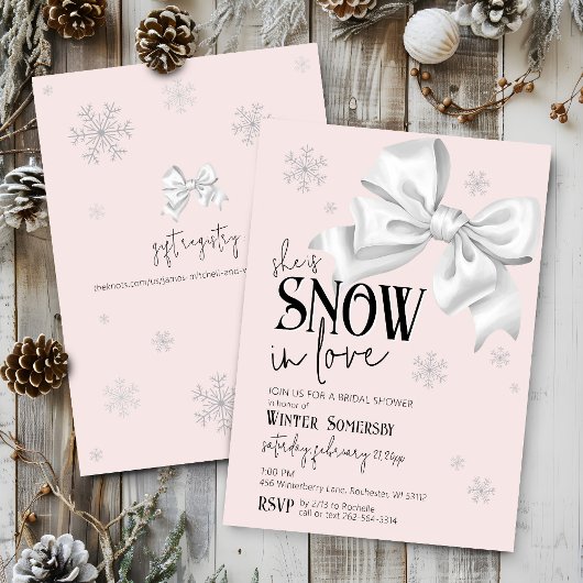 Invitation Snow In Love Modern Bow Pink Winter Bridal Shower