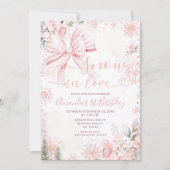 Invitation Snow In Love Pink Bow Floral Christmas Birthday (Devant)