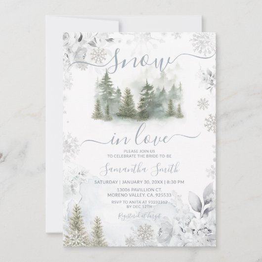 Invitation Snow In Love Silver Winter Pine Tree Bridal Shower (Devant)