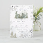 Invitation Snow In Love Silver Winter Pine Tree Bridal Shower (Debout devant)