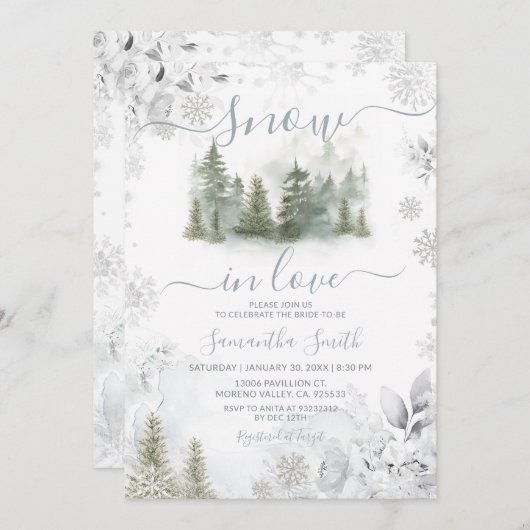 Invitation Snow In Love Silver Winter Pine Tree Bridal Shower (Devant / Derrière)