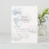 Invitation Snow Leopard avec Blue Balloons Boy Baby shower (Debout devant)