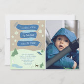 Invitation Snow Many Fun Winter Scène avec photo 1er annivers (Devant)