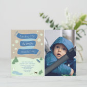 Invitation Snow Many Fun Winter Scène avec photo 1er annivers (Debout devant)