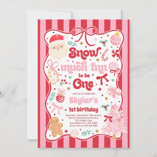 Invitation Snow Much Fun To Be One Christmas Bow Birthday (Devant)