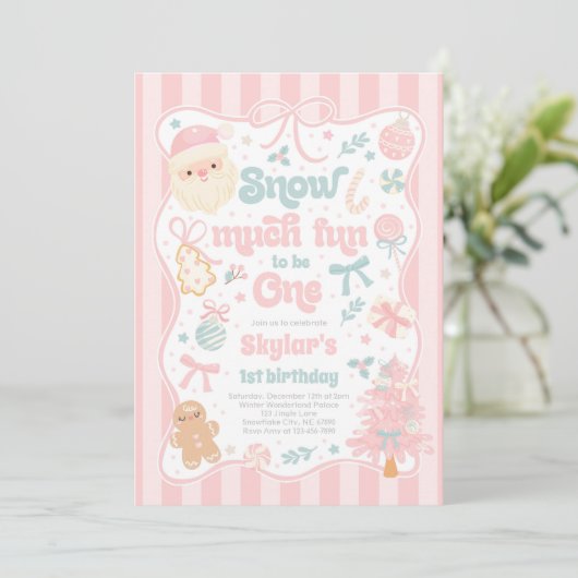 Invitation Snow Much Fun To Be One Christmas Bow Birthday (Debout devant)