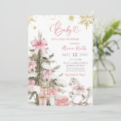 Invitation Snow Pink Girl Winter Baby Shower (Debout devant)