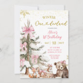 Invitation Snow Pink Winter Onederland First Birthday  (Devant)