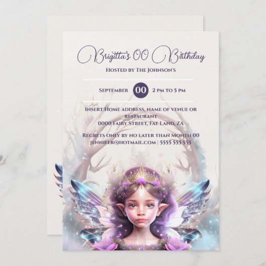 Invitation Snow princess rose fée magique hiver enchanté (Devant / Derrière)