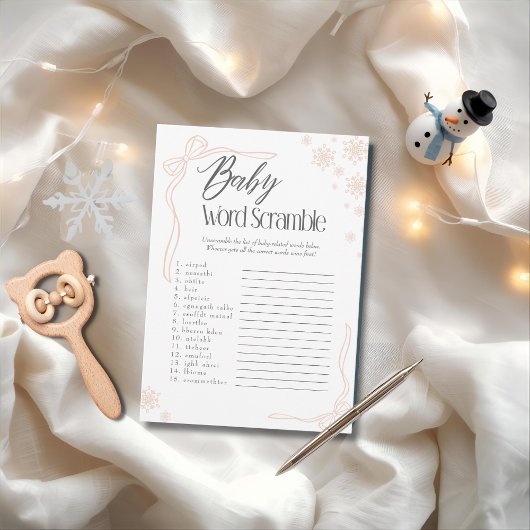 Invitation Snow Taupe Bow Baby Word Scramble Jeu