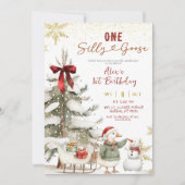 Invitation Snow Winter One Silly Goose First Birthday (Devant)