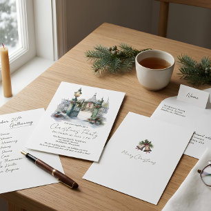 Invitation Snow Winter Scène Forêt Pin Aquarelle Noël