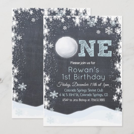 Invitation Snowball Winter Boy 1er premier anniversaire Invit (Devant / Derrière)