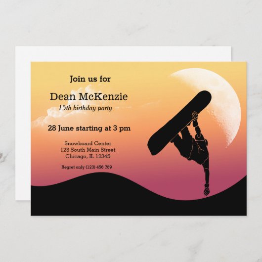 Invitation Snowboard (Devant / Derrière)