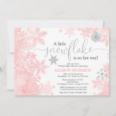 Invitation Snowflake baby shower virtuel fille rose argent
