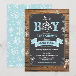 Invitation Snowflake bébé garçon douche bois rustique tableau