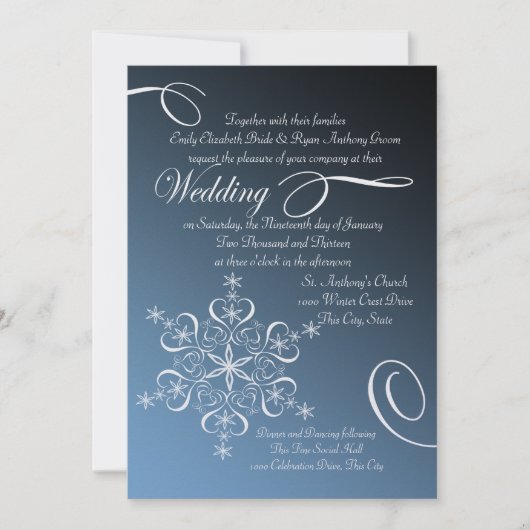 Invitation Snowflake Blue Elegance Mariage d'hiver (Devant)