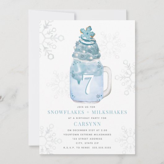 Invitation Snowflake Blue Mason Jar Milkshake Anniversaire (Devant)