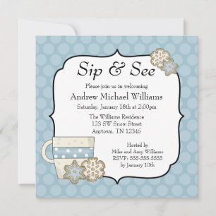 Invitation Snowflake Blue Polka Point Sip et voir
