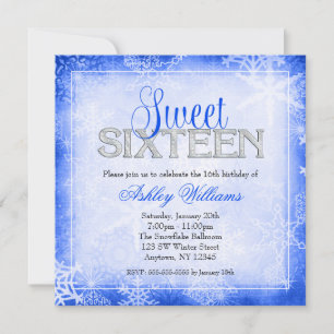 Invitation Snowflake Blue Winter Wonderland Sweet 16