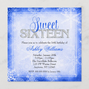 Invitation Snowflake Blue Winter Wonderland Sweet 16