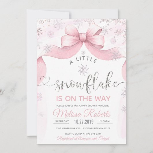 Invitation Snowflake Bow baby shower  (Devant)