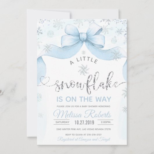 Invitation Snowflake Bow baby shower (Devant)