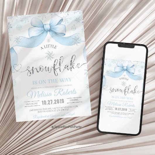 Invitation Snowflake Bow baby shower 