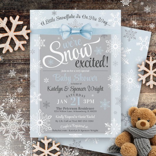Invitation Snowflake Excitée à la neige Cute Blue Boy Baby sh