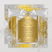 Invitation Snowflake Gold Silver Bow Winter Wonderland Party (Devant / Derrière)