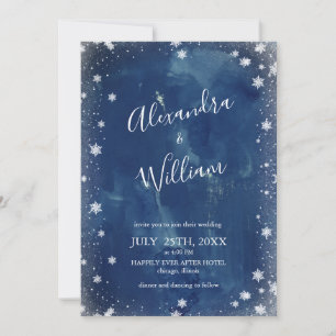 Invitation Snowflake Marine Bleu Aquarelle d'hiver Mariage d'