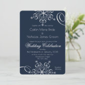 Invitation Snowflake Marine Blue Elegance Mariage d'hiver (Debout devant)