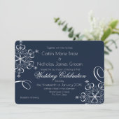 Invitation Snowflake Marine Blue Elegance Mariage d'hiver (Debout devant)