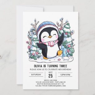 Invitation Snowflake mignon Penguin Digital Anniversaire