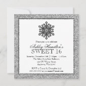 Invitation Snowflake Parties scintillant Silver Sweet 16 hive (Devant)