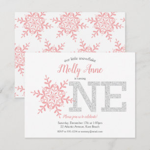 Invitation Snowflake rose Parties scintillant d'argent Hiver