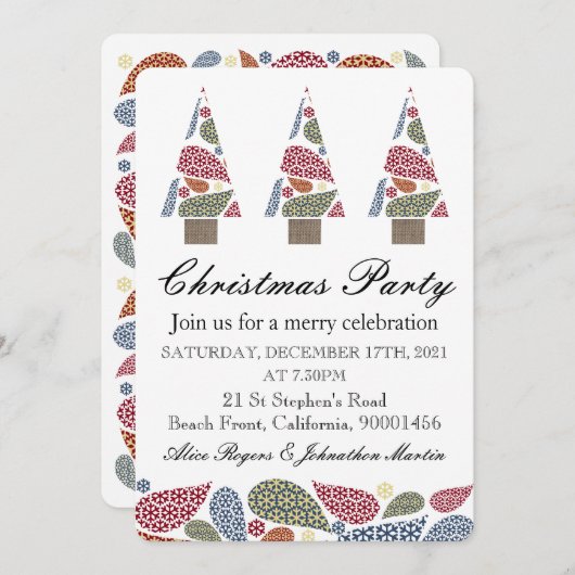 Invitation Snowflake Teardrops Tree Noël Party Invitatiatiati (Devant / Derrière)