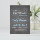 Invitation Snowflake Winter Chalkboard Blue Boys Baby shower (Debout devant)