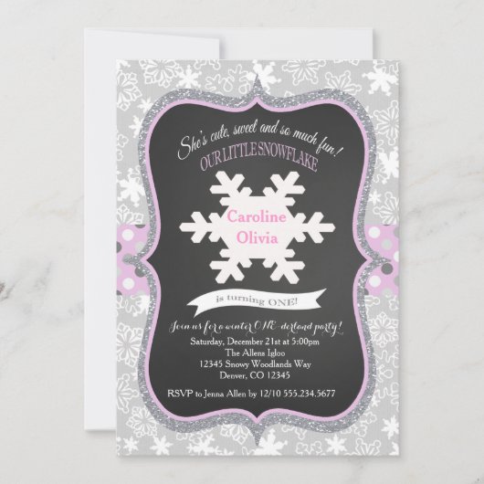 Invitation Snowflake Winter ONE derlandmAnniversaire Invitati (Devant)