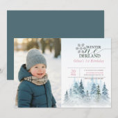Invitation Snowflake Winter Onederland Kid Photo 1st Birthday (Devant / Derrière)