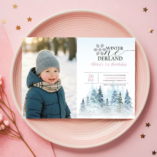 Invitation Snowflake Winter Onederland Kid Photo 1st Birthday
