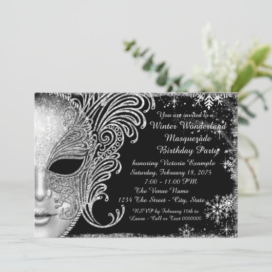 Invitation Snowflake Winter Wonderland fête d'anniversaire (Debout devant)