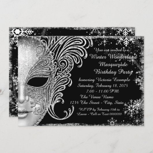 Invitation Snowflake Winter Wonderland fête d'anniversaire (Devant / Derrière)