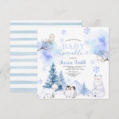 Invitation Snowflakes Arctic Animal Mountain Baby Sprinky (Devant / Derrière)