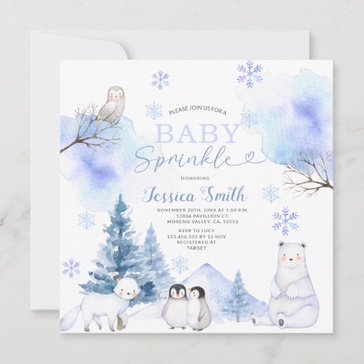 Invitation Snowflakes Arctic Animal Mountain Baby Sprinky (Devant)